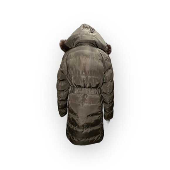 M Women’s Detachable Fur Hood Knee Length Belt Puffer - Picture 8 of 12